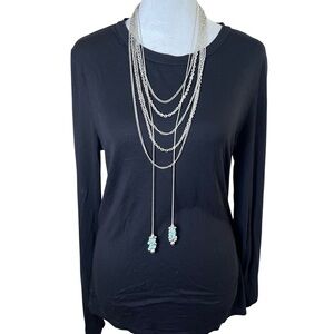 Silver Tone Layered Chain Necklace Long Turquoise Boho Elegant Dressy Draped 20s